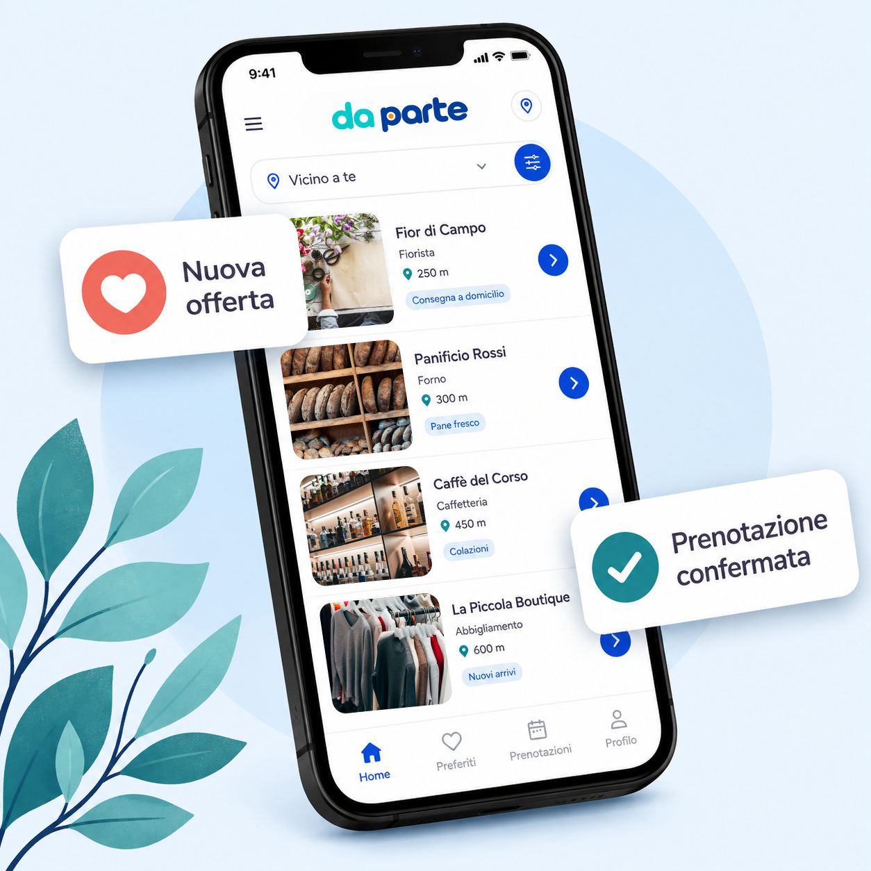 Anteprima dell’app daParte con offerte e notifiche sulle prenotazioni